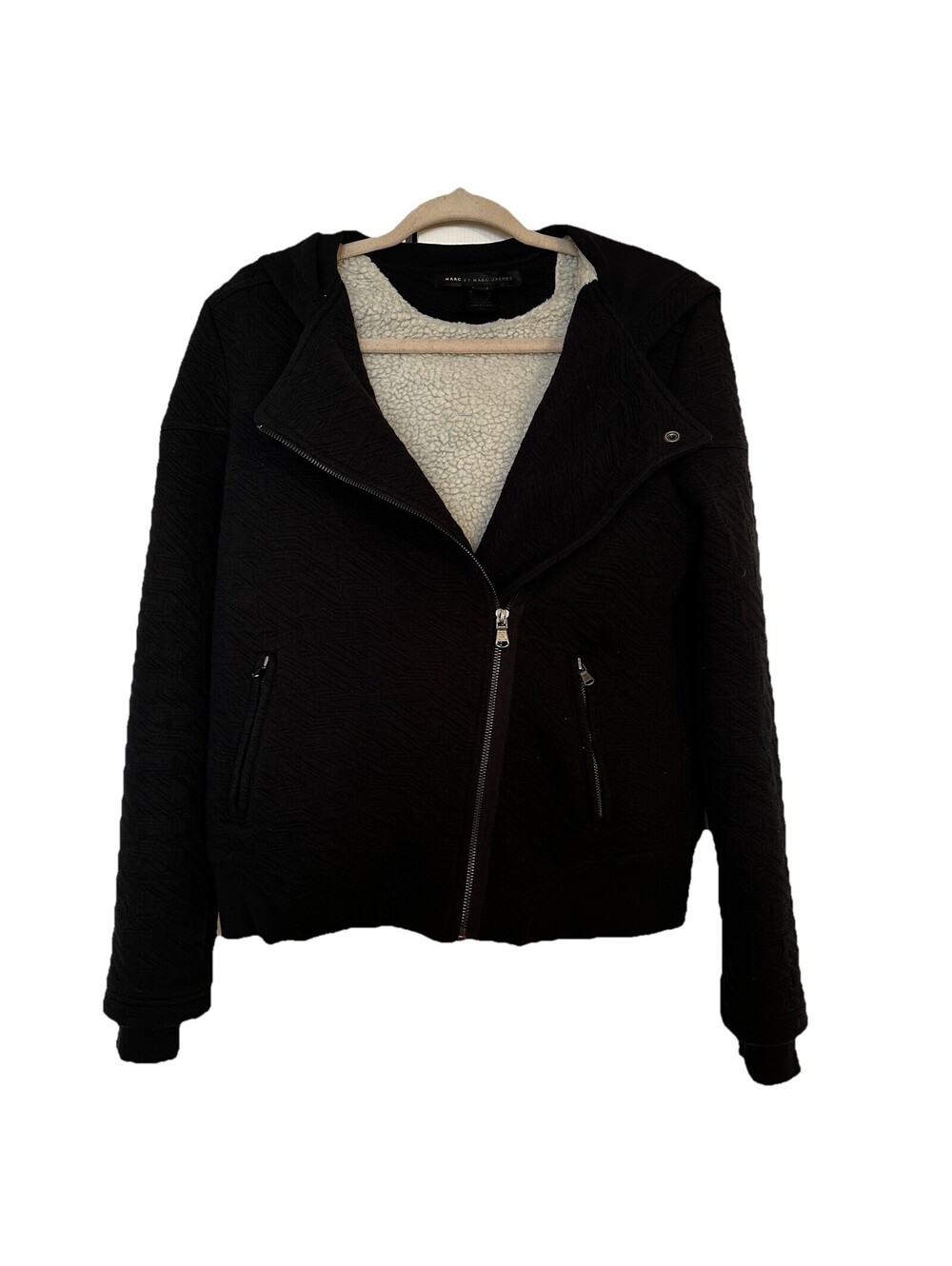 Marc by Marc Jacobs Women's S Black Cotton Lined Hooded Moto Jacket Full Zip